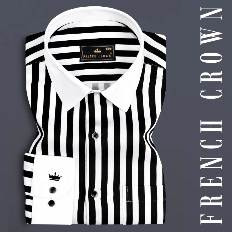 Jade Black And Bright White Stripes White Cuffs and Collar Subtle Sheen Super Soft Premium Cotton Designer Shirt sold by French Crown