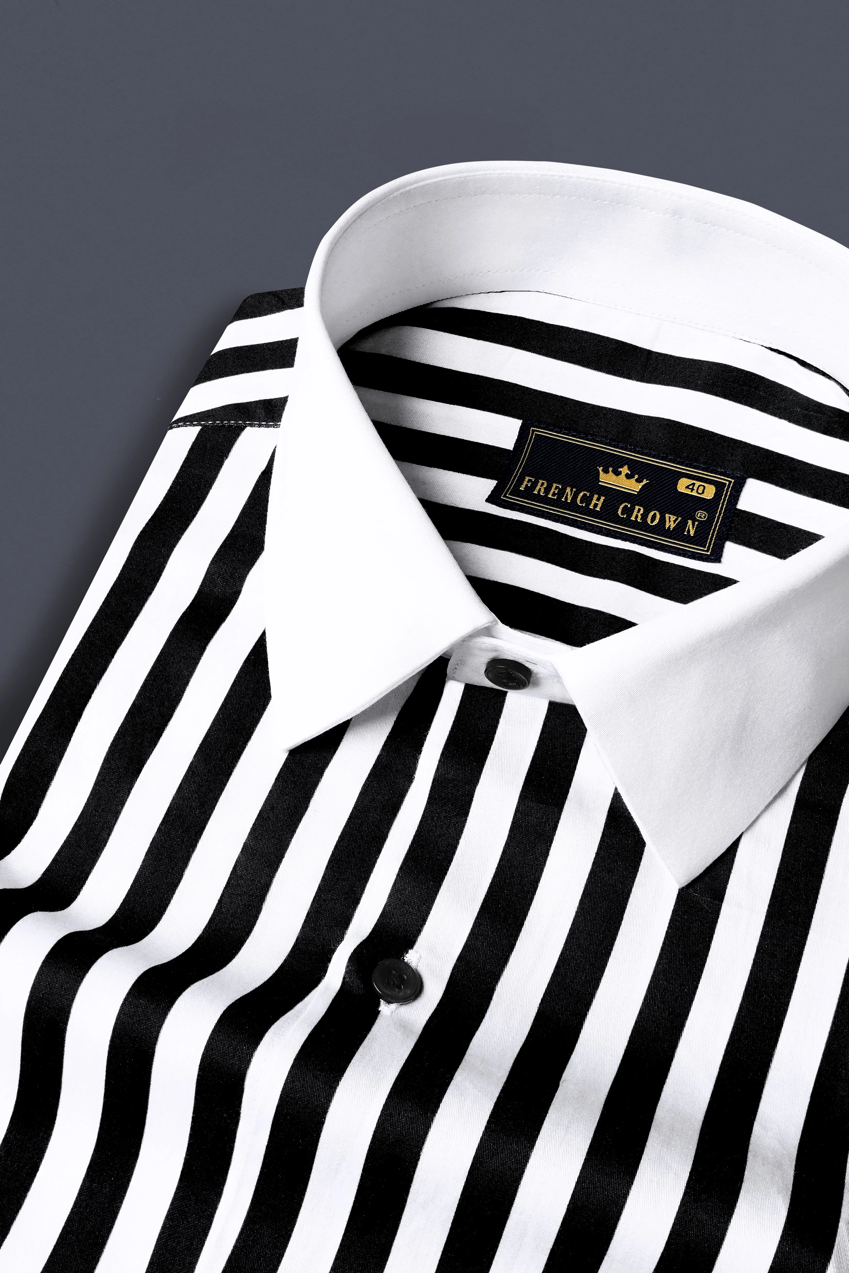 Jade Black And Bright White Stripes White Cuffs and Collar Subtle Sheen Super Soft Premium Cotton Designer Shirt sold by French Crown product image thumbnail 4