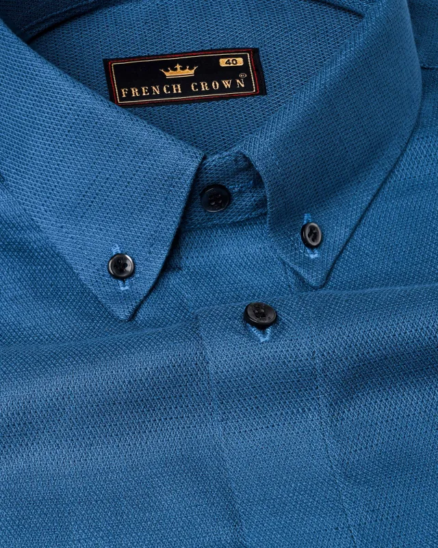 Chathams Blue Dobby Textured Premium Giza Cotton Shirt sold by French Crown