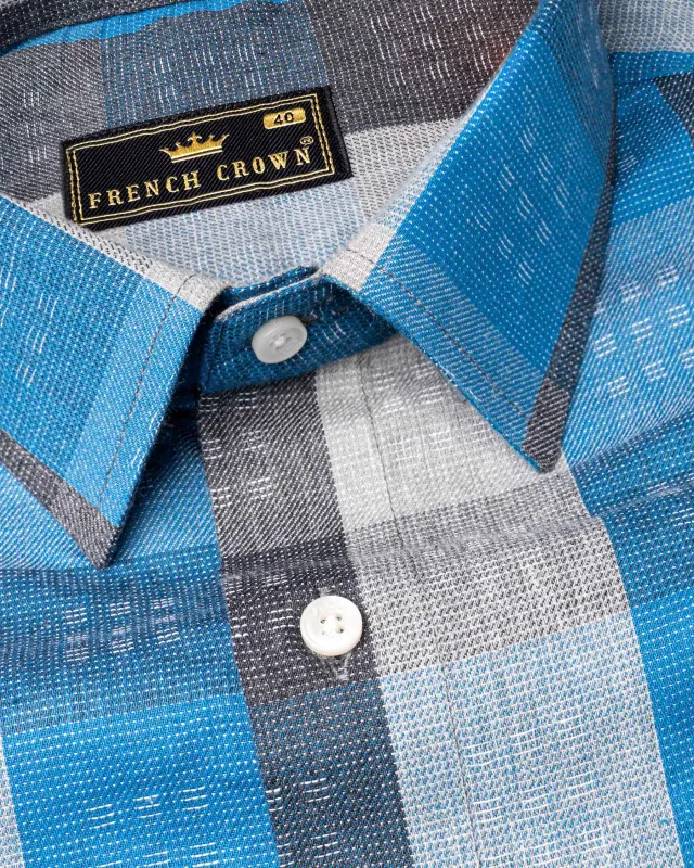 Celeste Gray with Curious Blue Twill Premium Cotton Shirt sold by French Crown