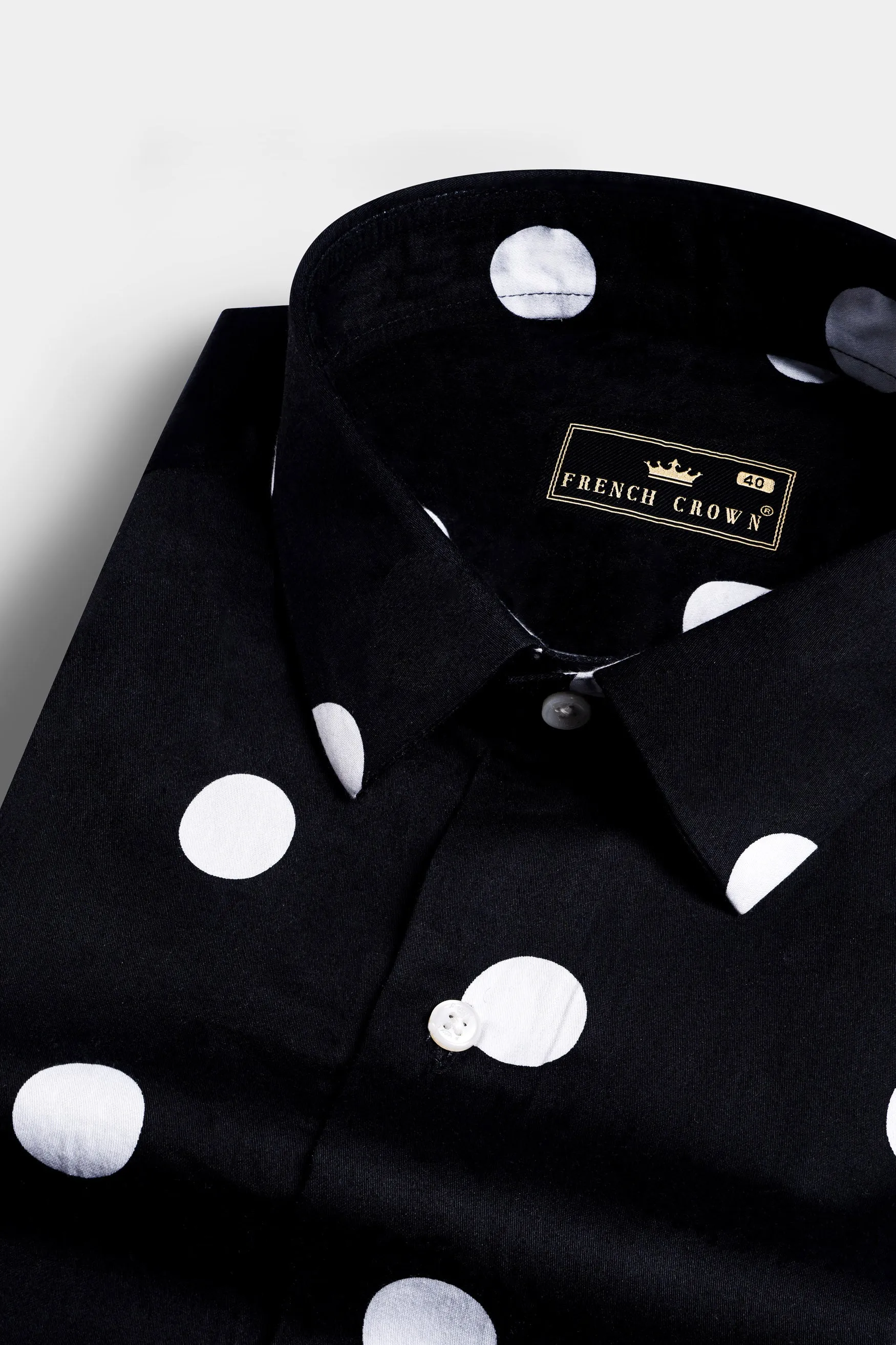Jade Black and White Polka Dots Premium Cotton Shirt sold by French Crown