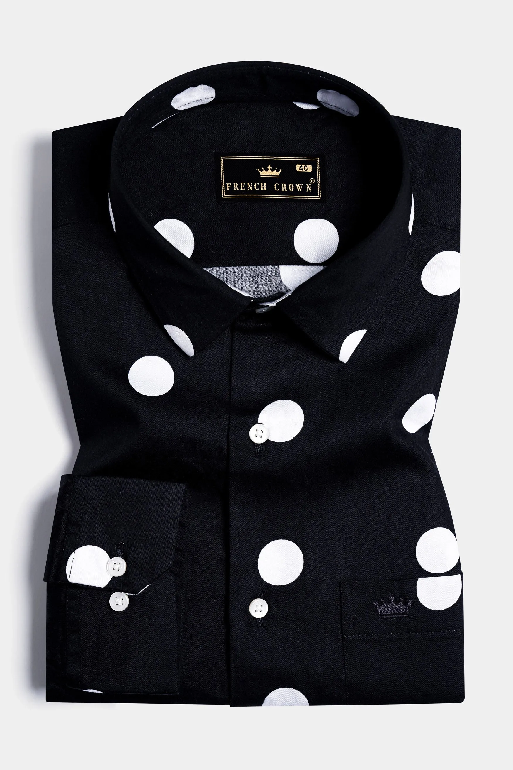 Jade Black and White Polka Dots Premium Cotton Shirt sold by French Crown product image thumbnail 3