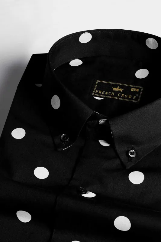 Jade Black and White Polka Dots Premium Cotton Shirt sold by French Crown