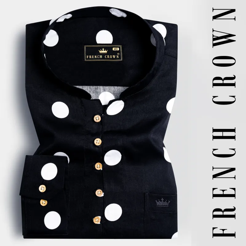 Jade Black and White Polka Dots Premium Cotton Kurta Shirt sold by French Crown