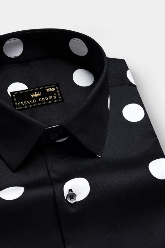 Jade Black Polka Dots Printed Premium cotton Shirt sold by French Crown