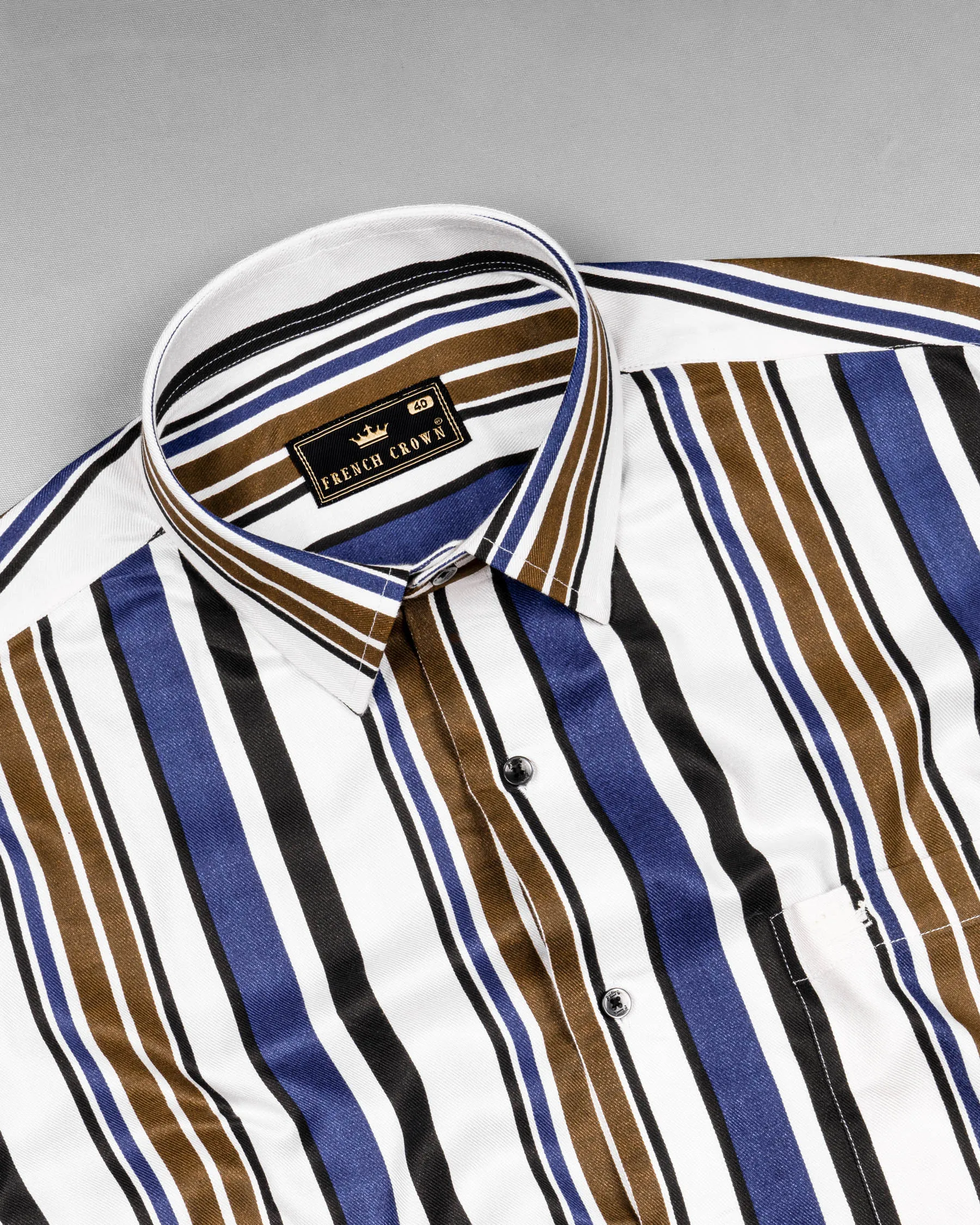 Bright White with Multicolour Stripes Premium Tencel Shirt sold by French Crown product image thumbnail 4