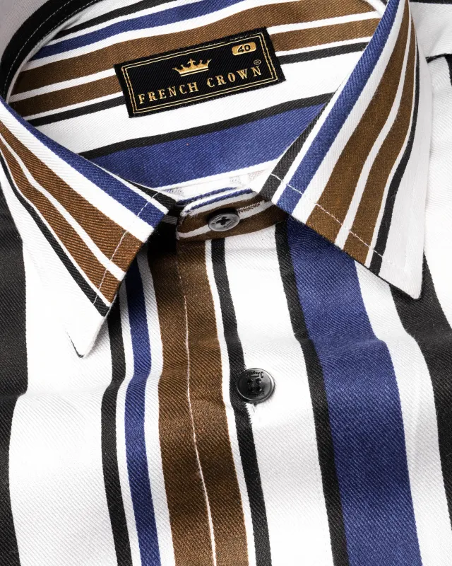 Bright White with Multicolour Stripes Premium Tencel Shirt sold by French Crown