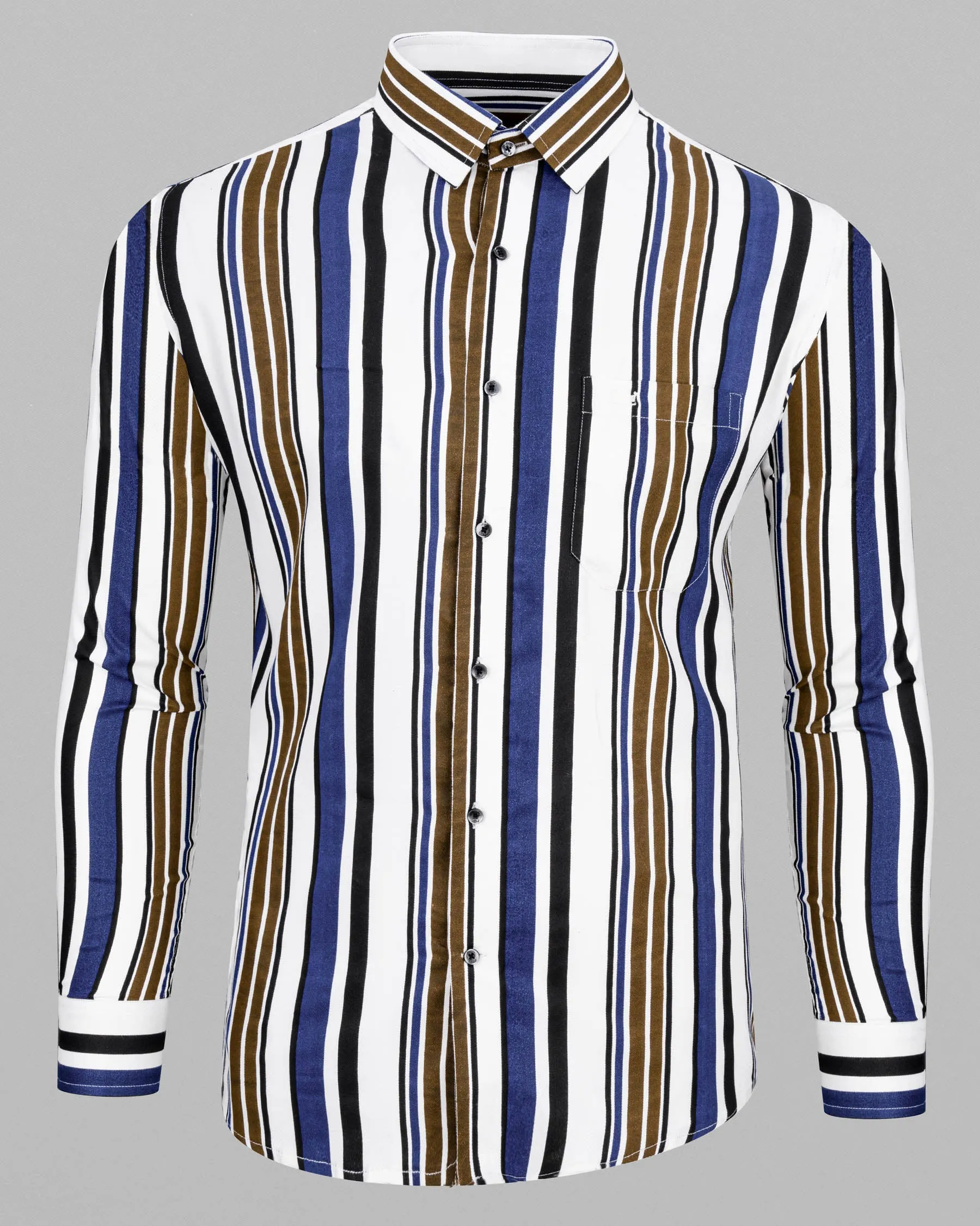 Bright White with Multicolour Stripes Premium Tencel Shirt sold by French Crown product image thumbnail 5