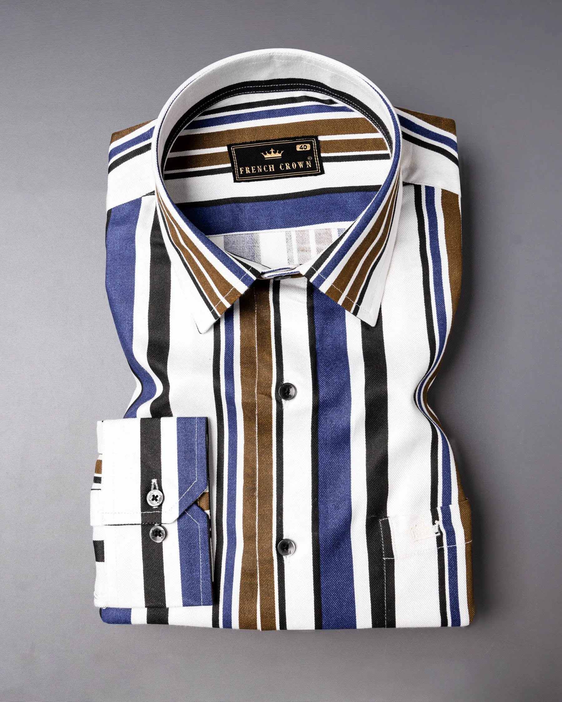 Bright White with Multicolour Stripes Premium Tencel Shirt sold by French Crown product image thumbnail 3