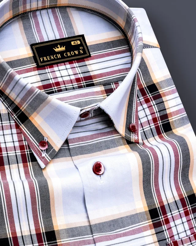 Rustair-Heather Gray And Paprika Red Plaid Twill Premium Cotton Semi Formal Shirt sold by French Crown