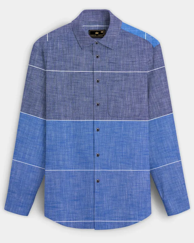 Vintrex-Comet Blue And Marino Striped Denim Premium Cotton Casual Shirt sold by French Crown