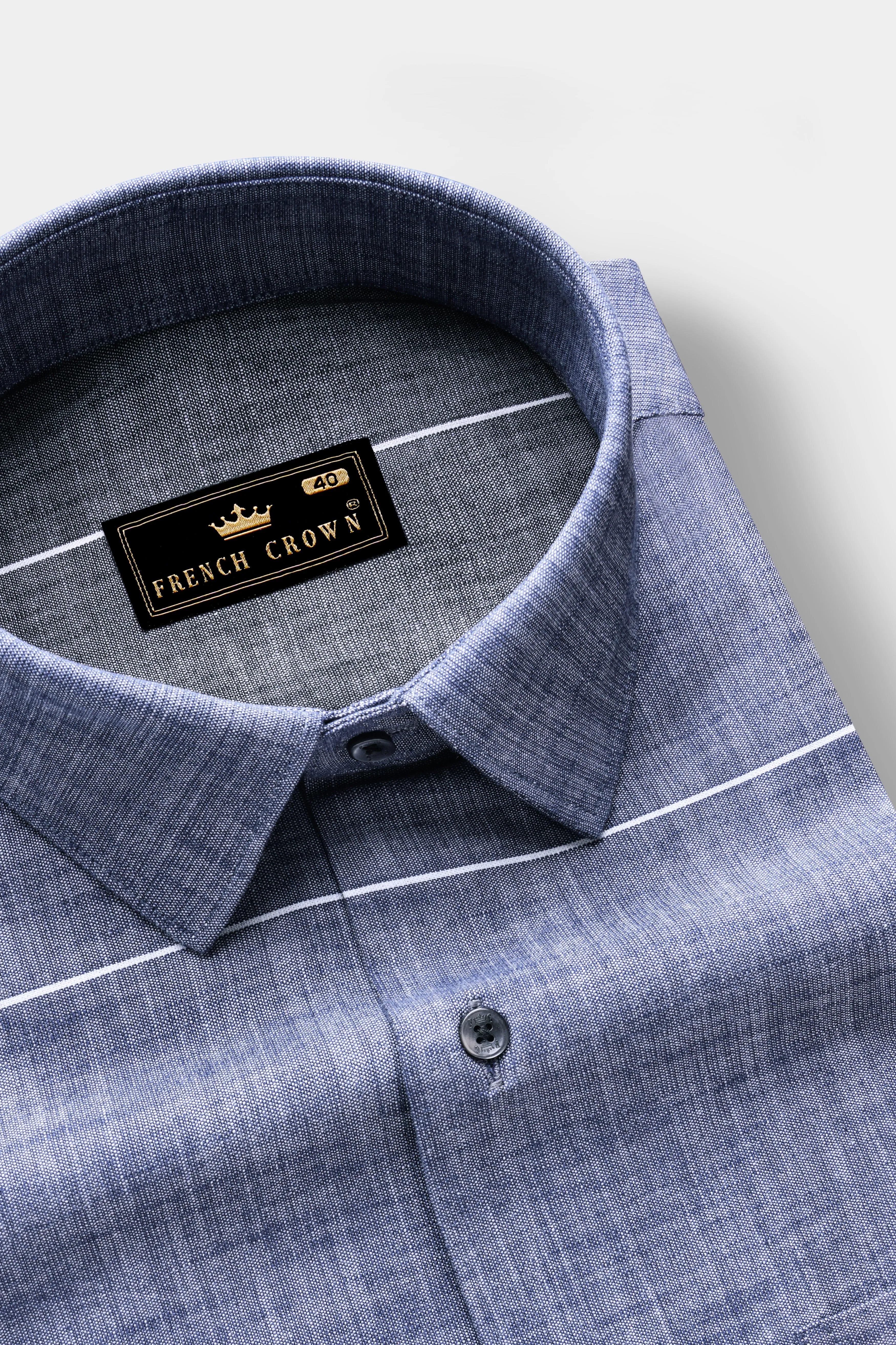 Vintrex-Comet Blue And Marino Striped Denim Premium Cotton Casual Shirt sold by French Crown product image thumbnail 4