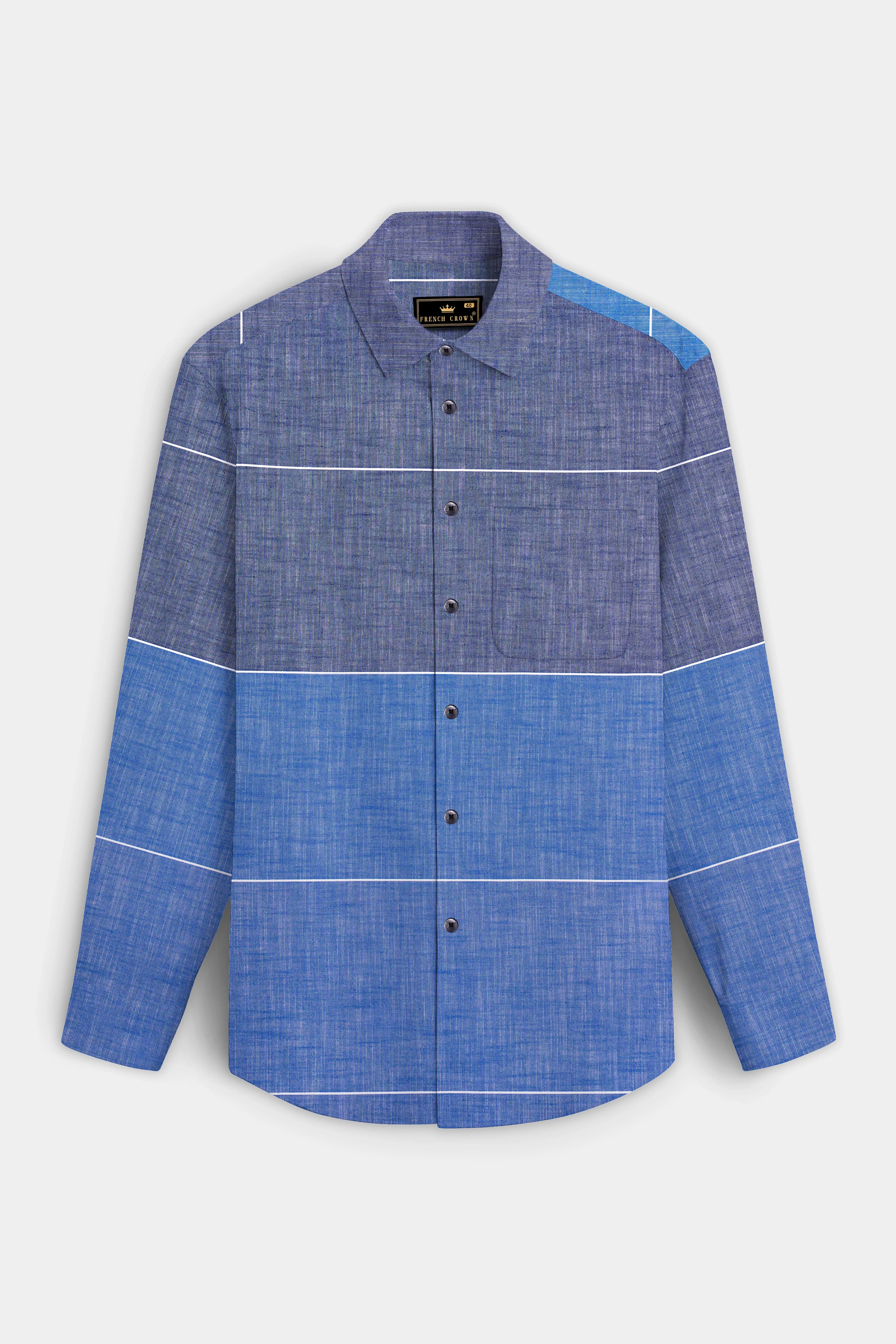 Vintrex-Comet Blue And Marino Striped Denim Premium Cotton Casual Shirt sold by French Crown product image thumbnail 2