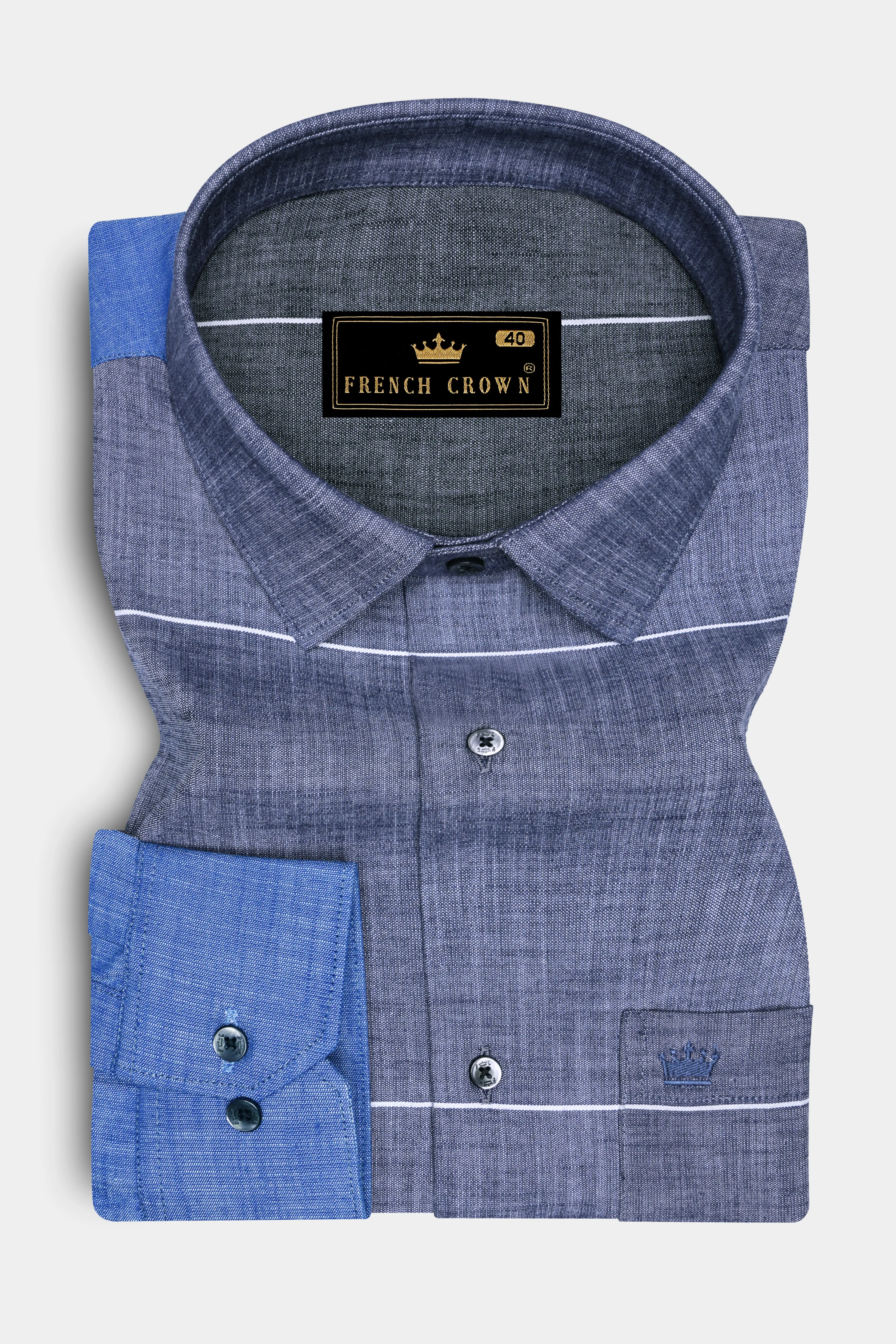 Vintrex-Comet Blue And Marino Striped Denim Premium Cotton Casual Shirt sold by French Crown product image thumbnail 5