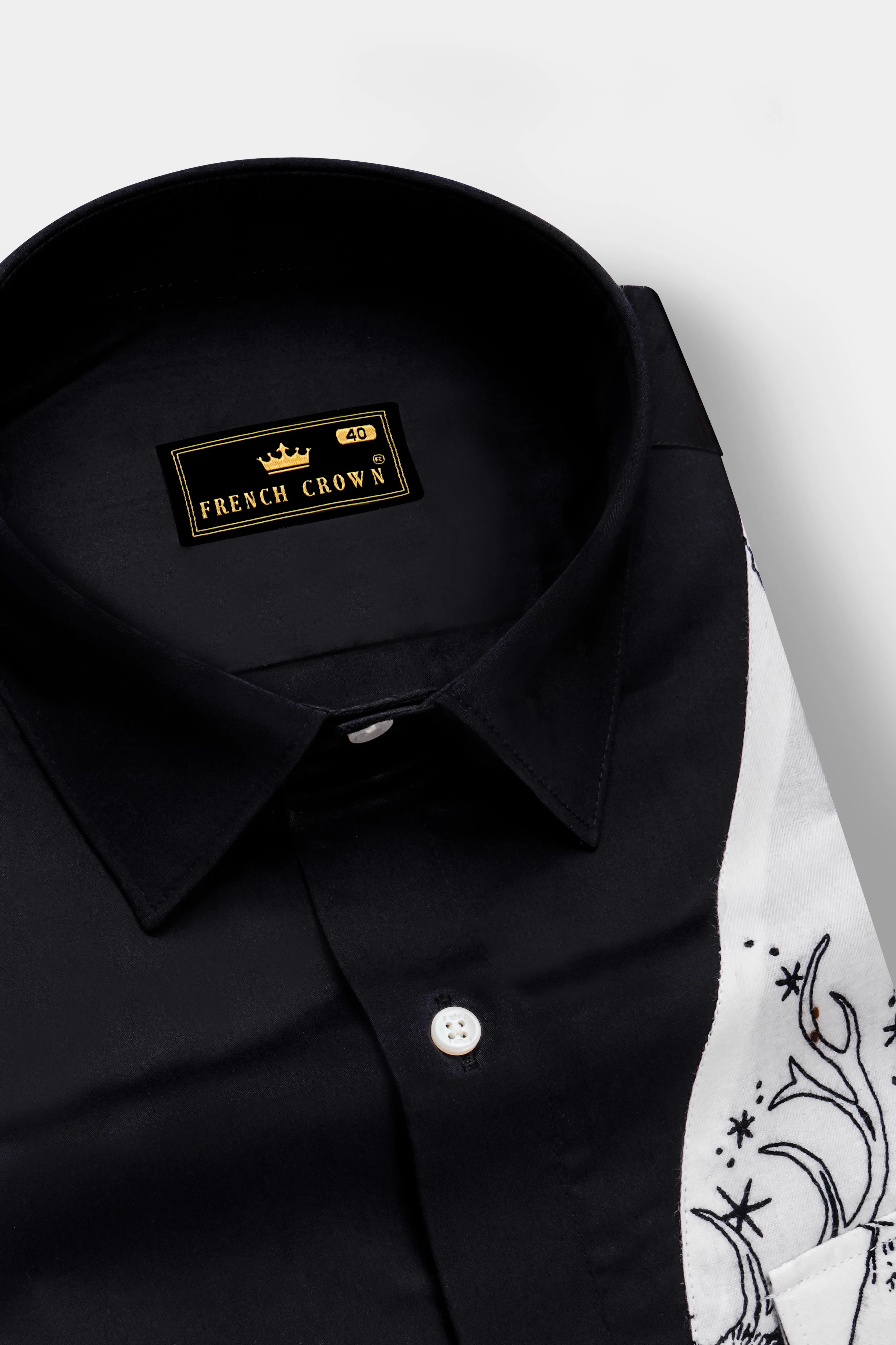 Eldeen-Jade Black And Bright White Deer Printed Subtle Sheen Super Soft Premium Cotton Casual Designer Shirt sold by French Crown product image thumbnail 4