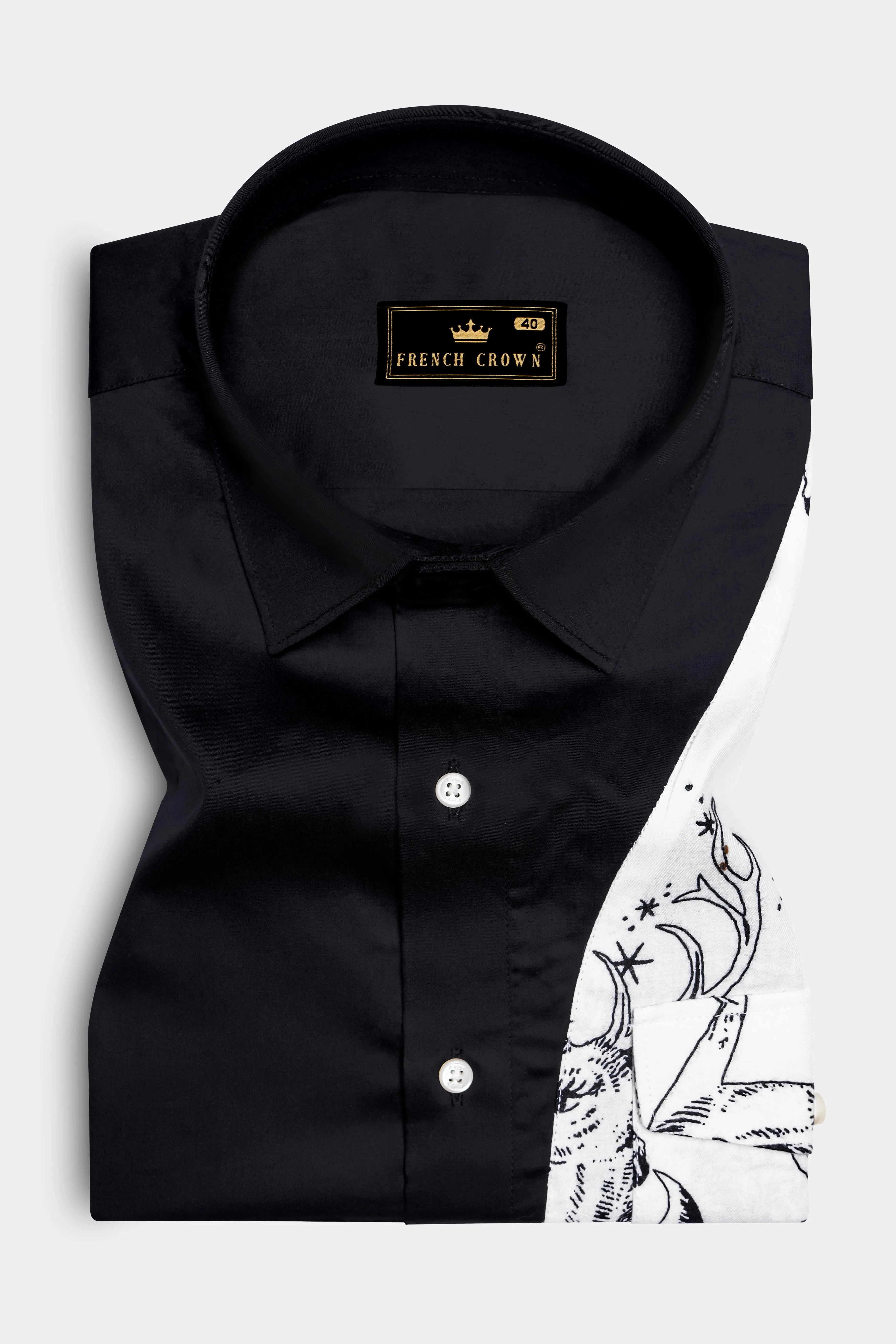 Eldeen-Jade Black And Bright White Deer Printed Subtle Sheen Super Soft Premium Cotton Casual Designer Shirt sold by French Crown product image thumbnail 5