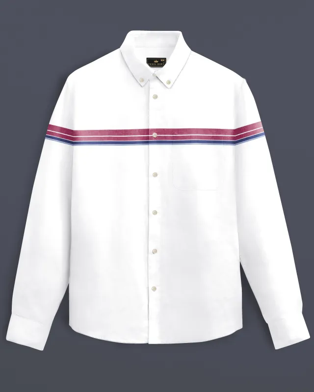 Pinfleur-Bright White And Camelot Pink Striped Oxford Premium Cotton Casual Shirt sold by French Crown