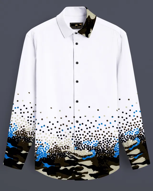 Tactune-Bright White And Graphite Brown Half Camouflage Military Prints Dobby Textured Premium Giza Cotton Casual Shirt sold by French Crown