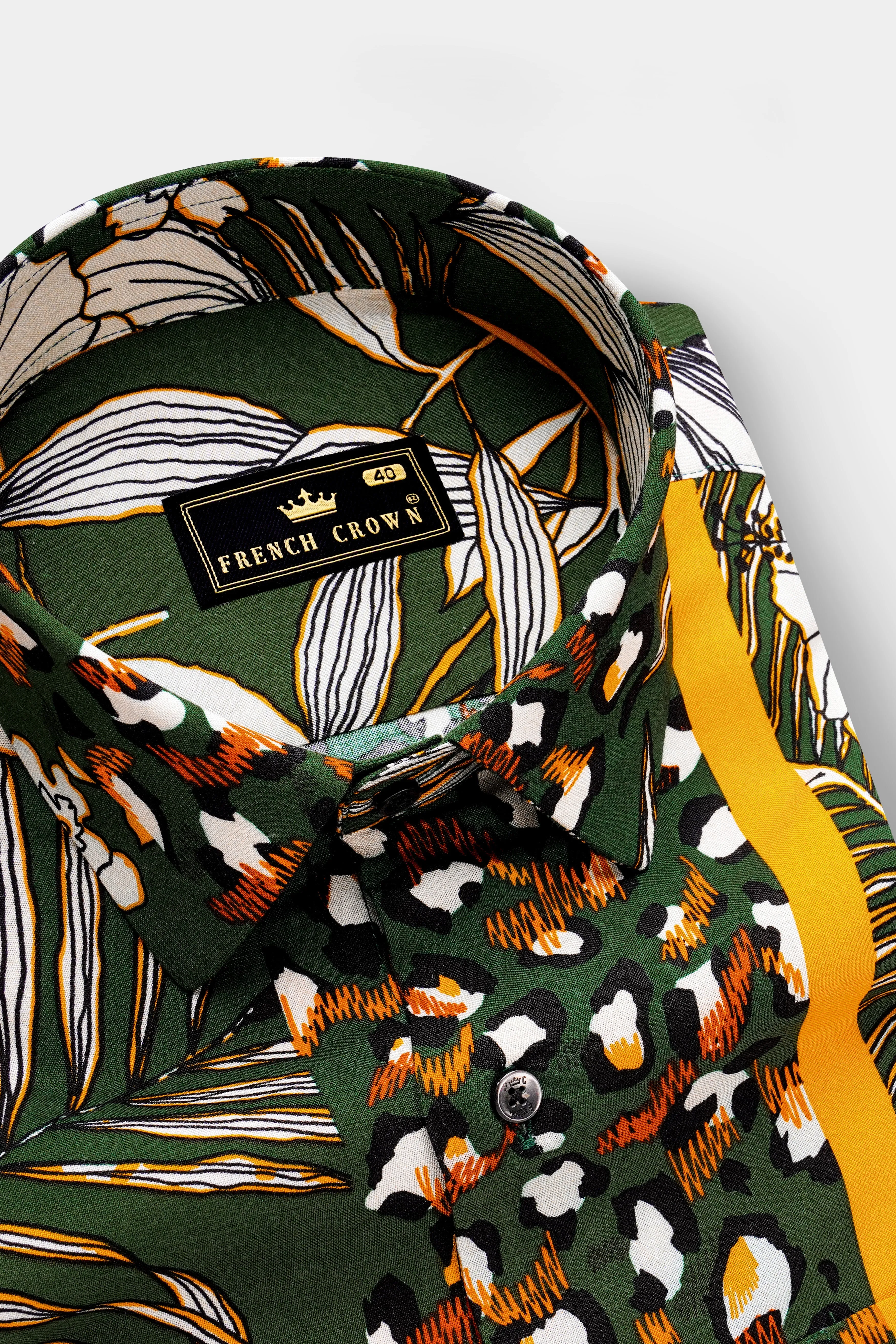 Leaforo-Rangitoto Green And Squash Yellow Floral Printed Super Soft Tencel Casual Shirt sold by French Crown product image thumbnail 4