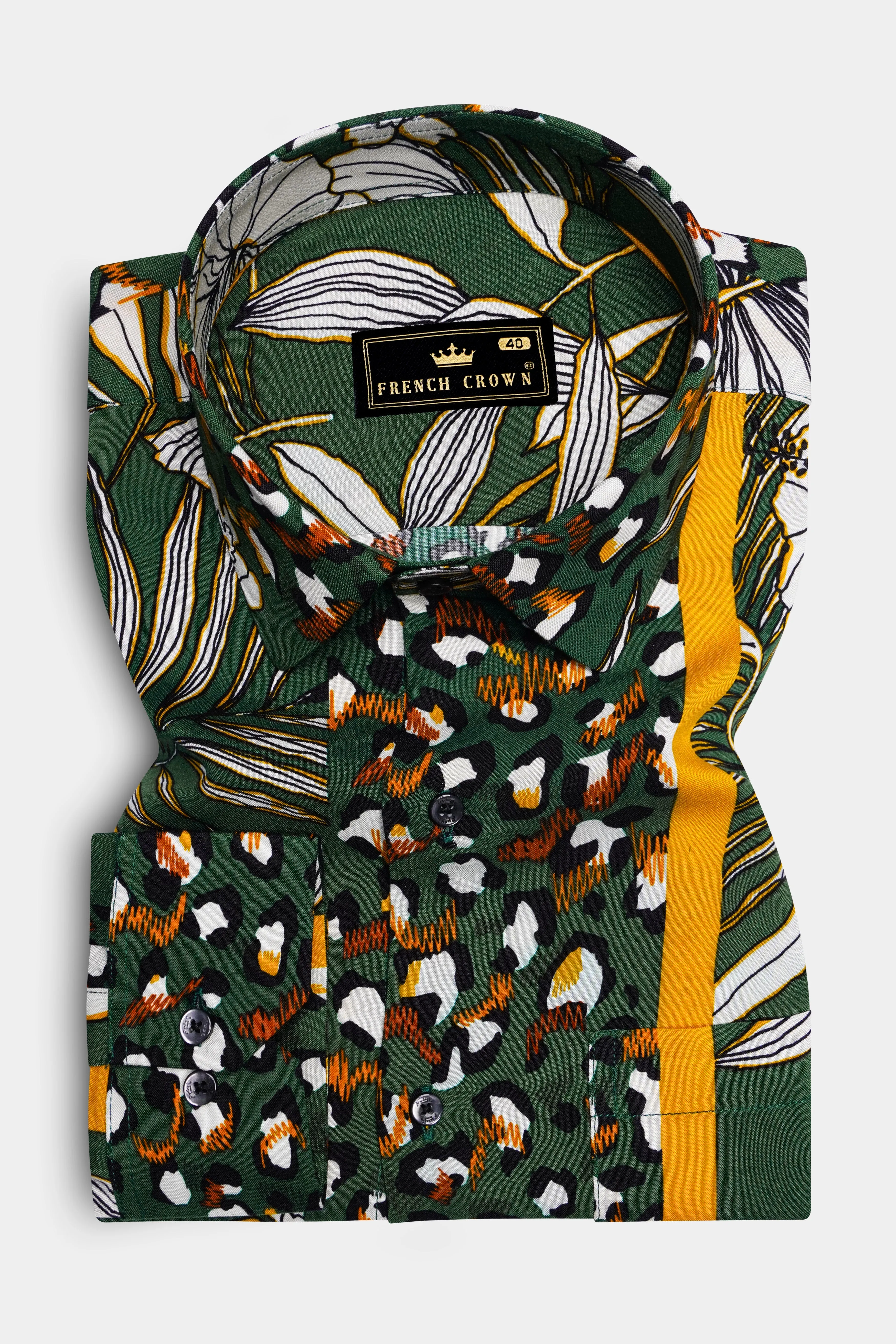 Leaforo-Rangitoto Green And Squash Yellow Floral Printed Super Soft Tencel Casual Shirt sold by French Crown product image thumbnail 5