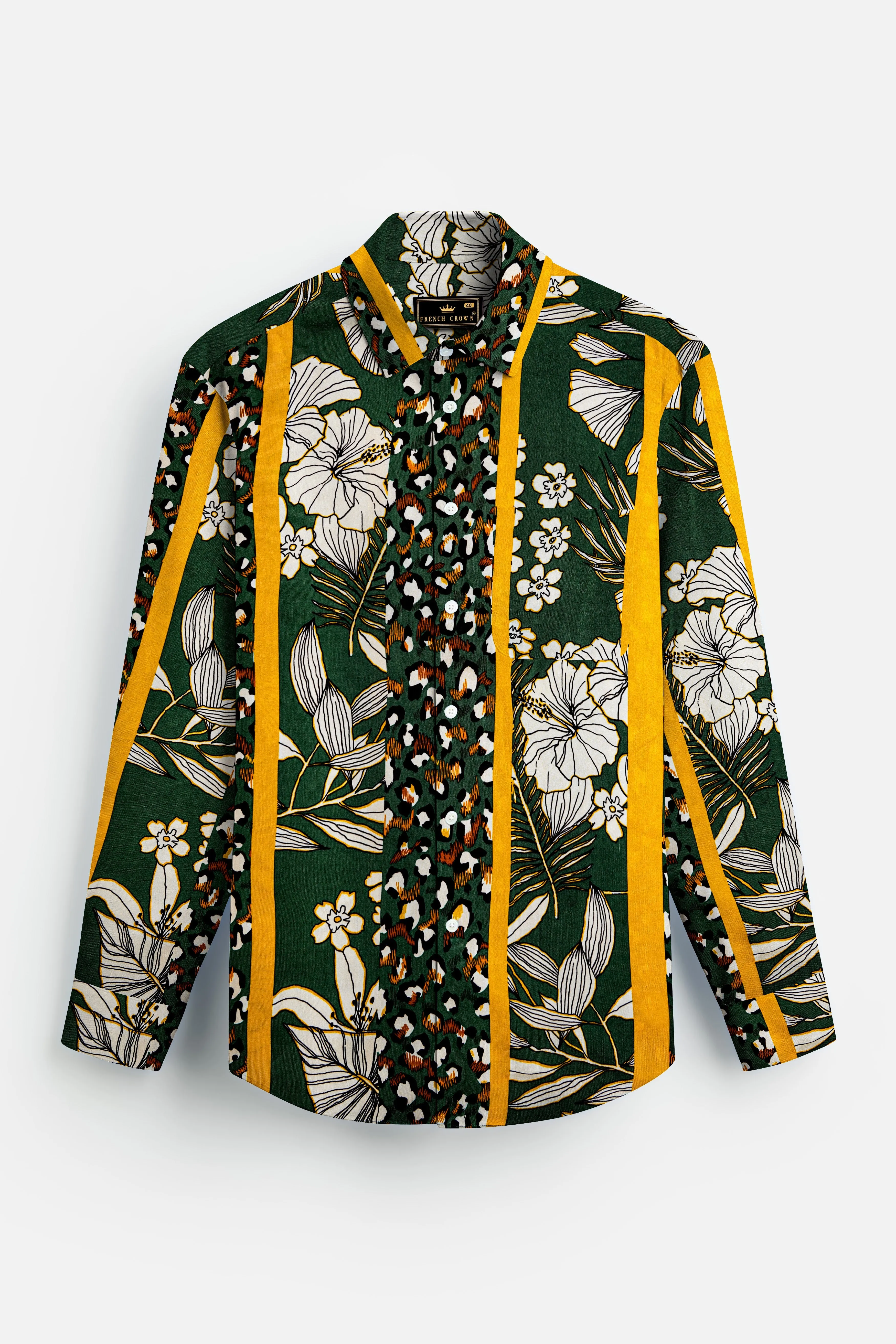 Leaforo-Rangitoto Green And Squash Yellow Floral Printed Super Soft Tencel Casual Shirt sold by French Crown product image thumbnail 2