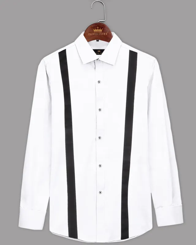 Bright White Subtle Sheen Suspender Patterned Super Soft Giza Cotton Shirt sold by French Crown