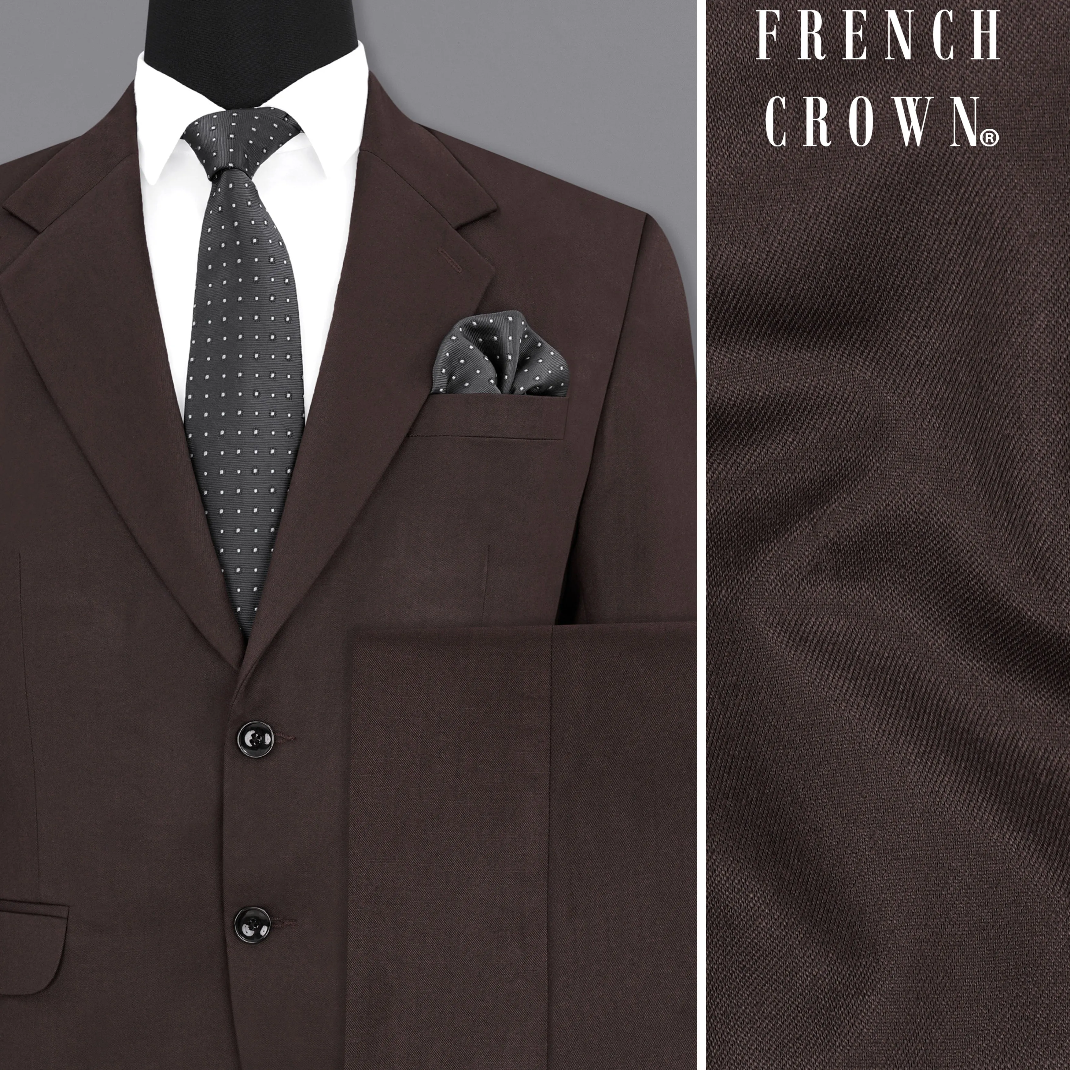 Bistre Brown Single Breasted Suit sold by French Crown