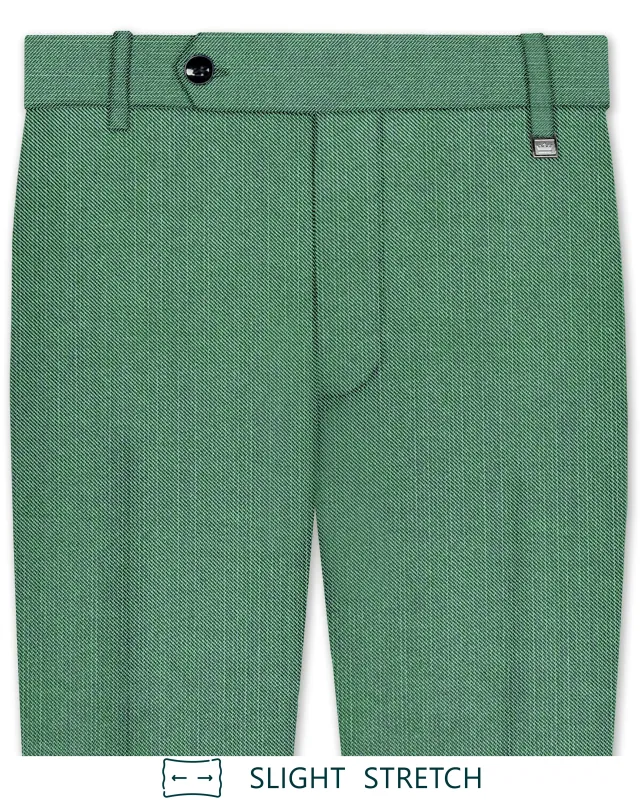 Viridian Green Solid Wool Rich Slight Stretch Waistband Pant sold by French Crown