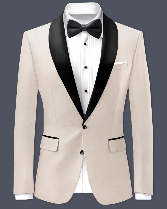 Velivon-Bizarre Cream Wool Rich Tuxedo Slight Stretch Blazer sold by French Crown