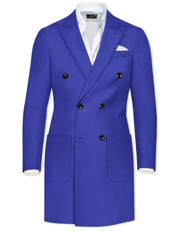 Trenchio-Catalina Blue Dobby Textured Wool Rich Double Breasted Overcoat sold by French Crown
