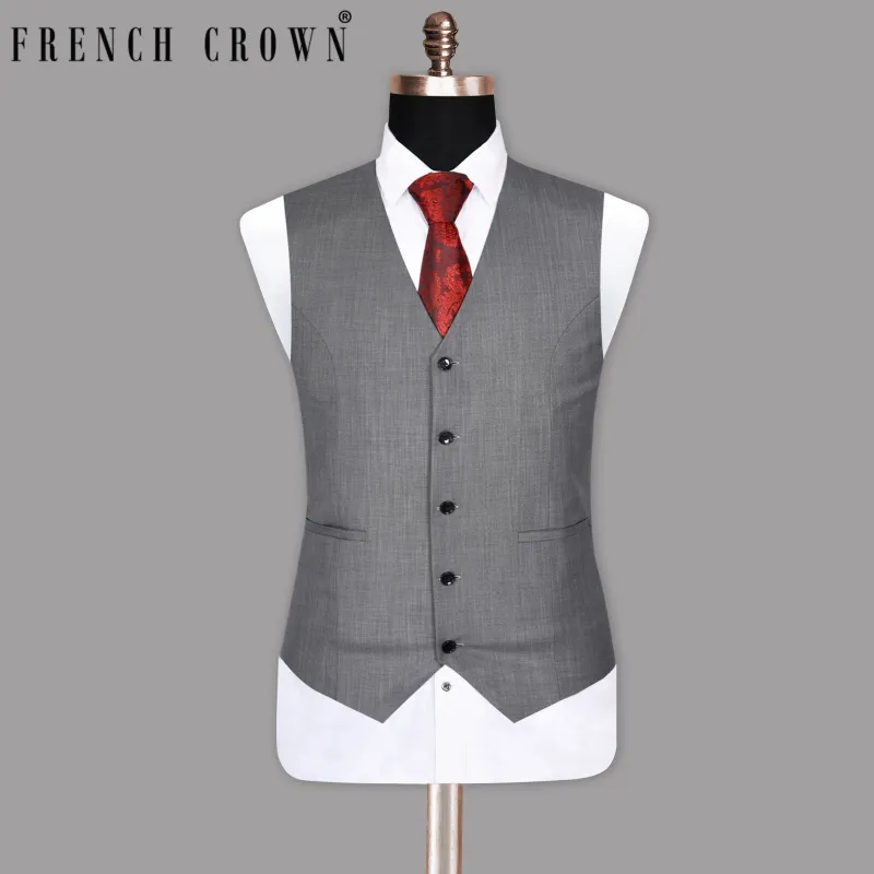 Topaz Grey Wool Blend Waistcoat sold by French Crown
