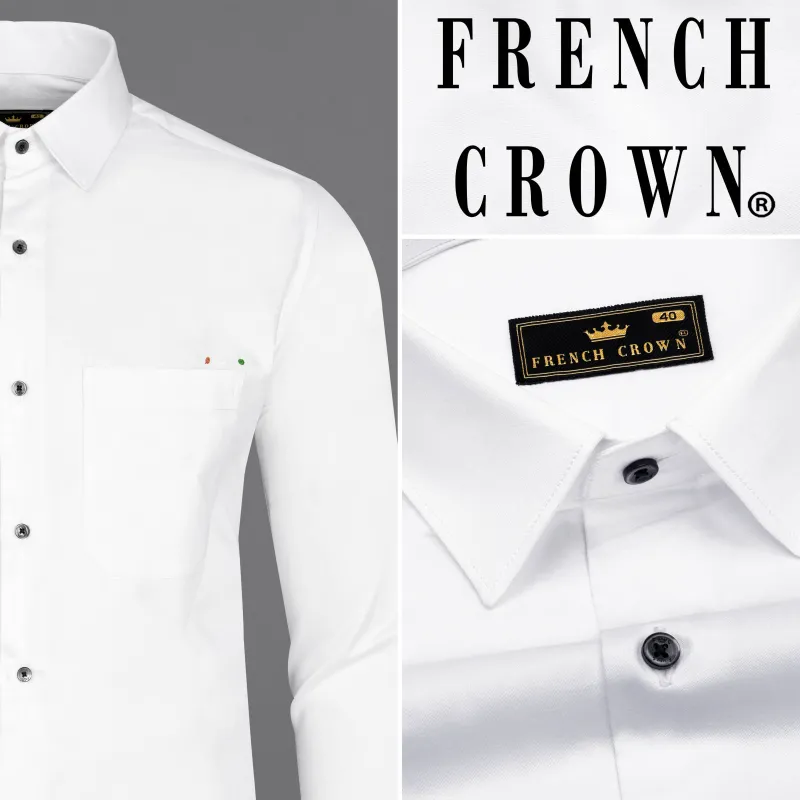 Bright White Subtle Sheen with Tricolour Embroidered Above Pocket Super Soft Premium Cotton Shirt sold by French Crown