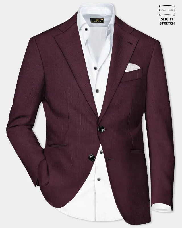 Merlot-Bistre Wine Maroon Solid Wool Rich Single Breasted Slight Stretch Blazer sold by French Crown