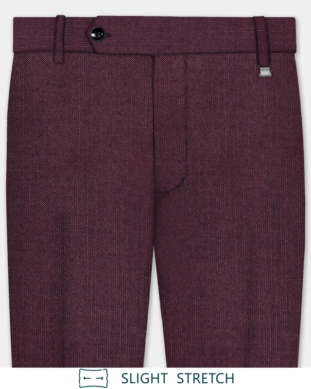 Merlot-Bistre Wine Maroon Solid Wool Rich Slight Stretch Waistband Pant sold by French Crown