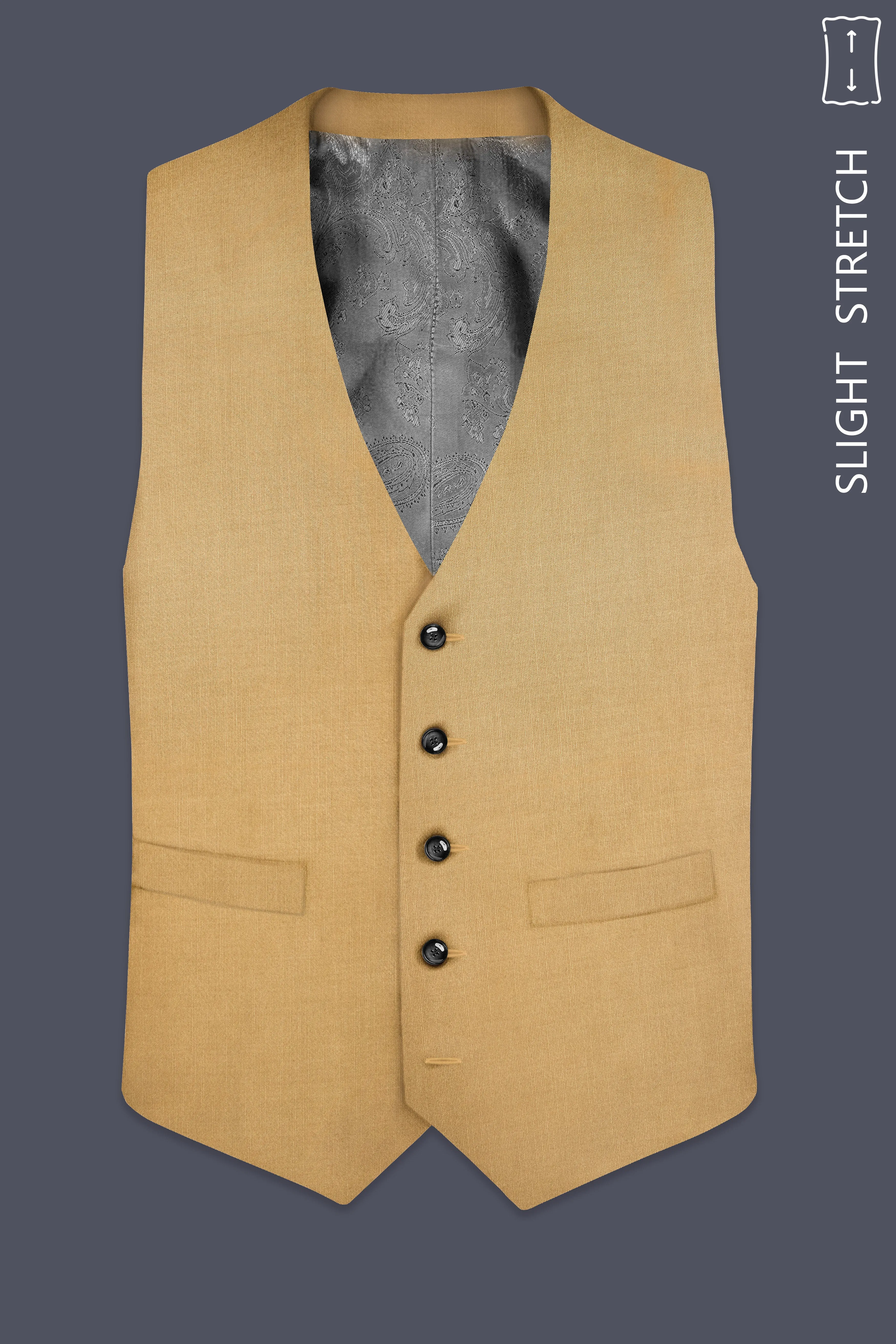Sepia-Twine Brown Solid Wool Rich Slight Stretch Waistcoat sold by French Crown product image thumbnail 2