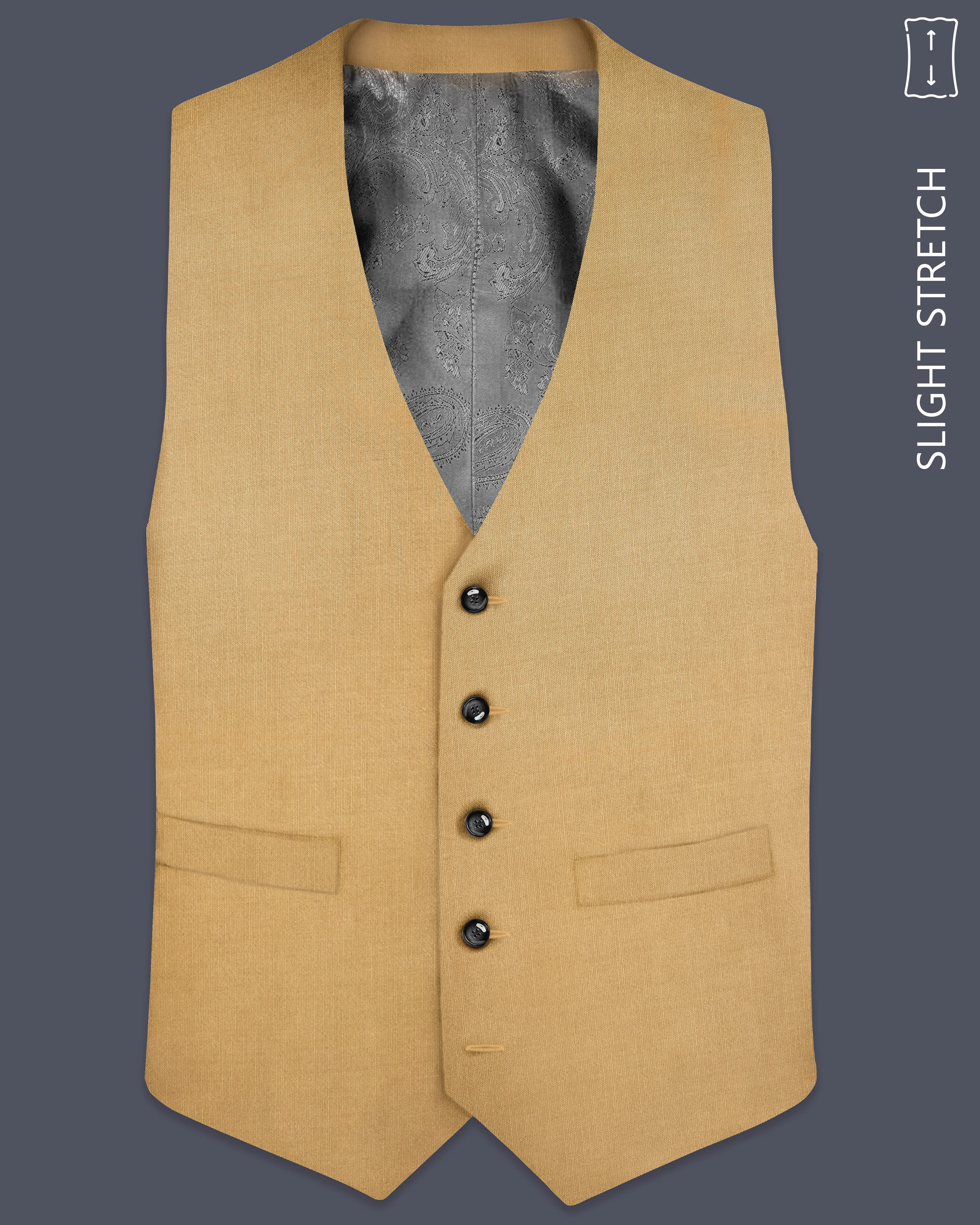 Sepia-Twine Brown Solid Wool Rich Slight Stretch Waistcoat sold by French Crown