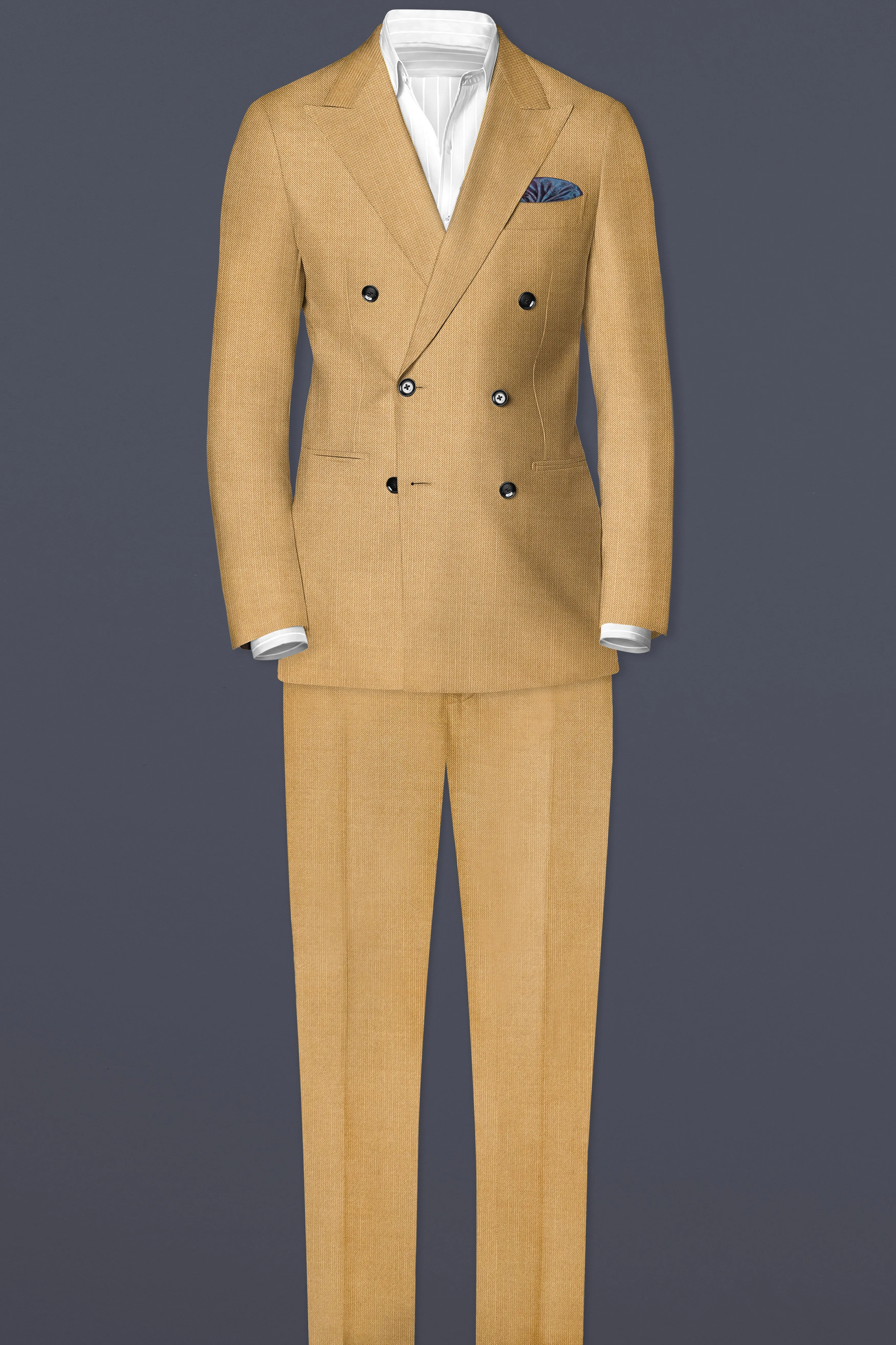 Sepia-Twine Brown Solid Wool Rich Double Breasted Slight Stretch Blazer sold by French Crown product image thumbnail 4