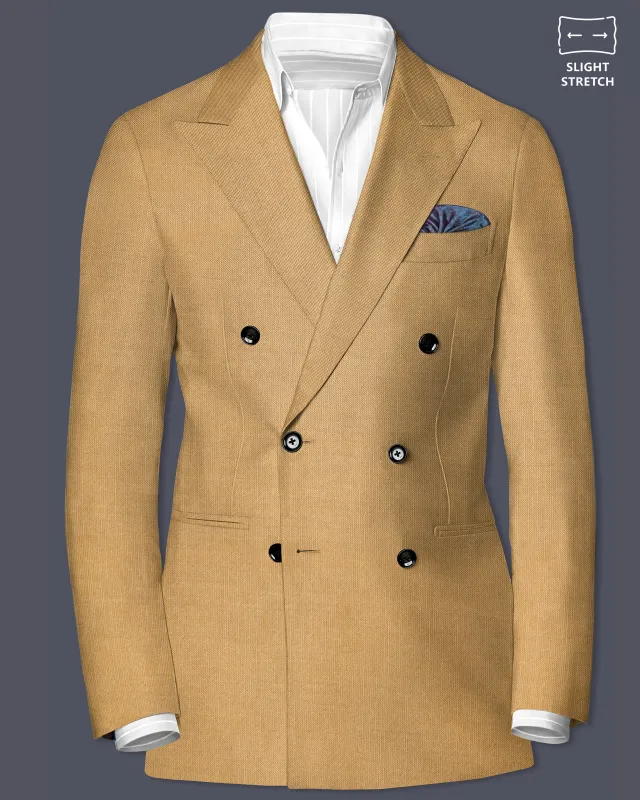 Sepia-Twine Brown Solid Wool Rich Double Breasted Slight Stretch Blazer sold by French Crown