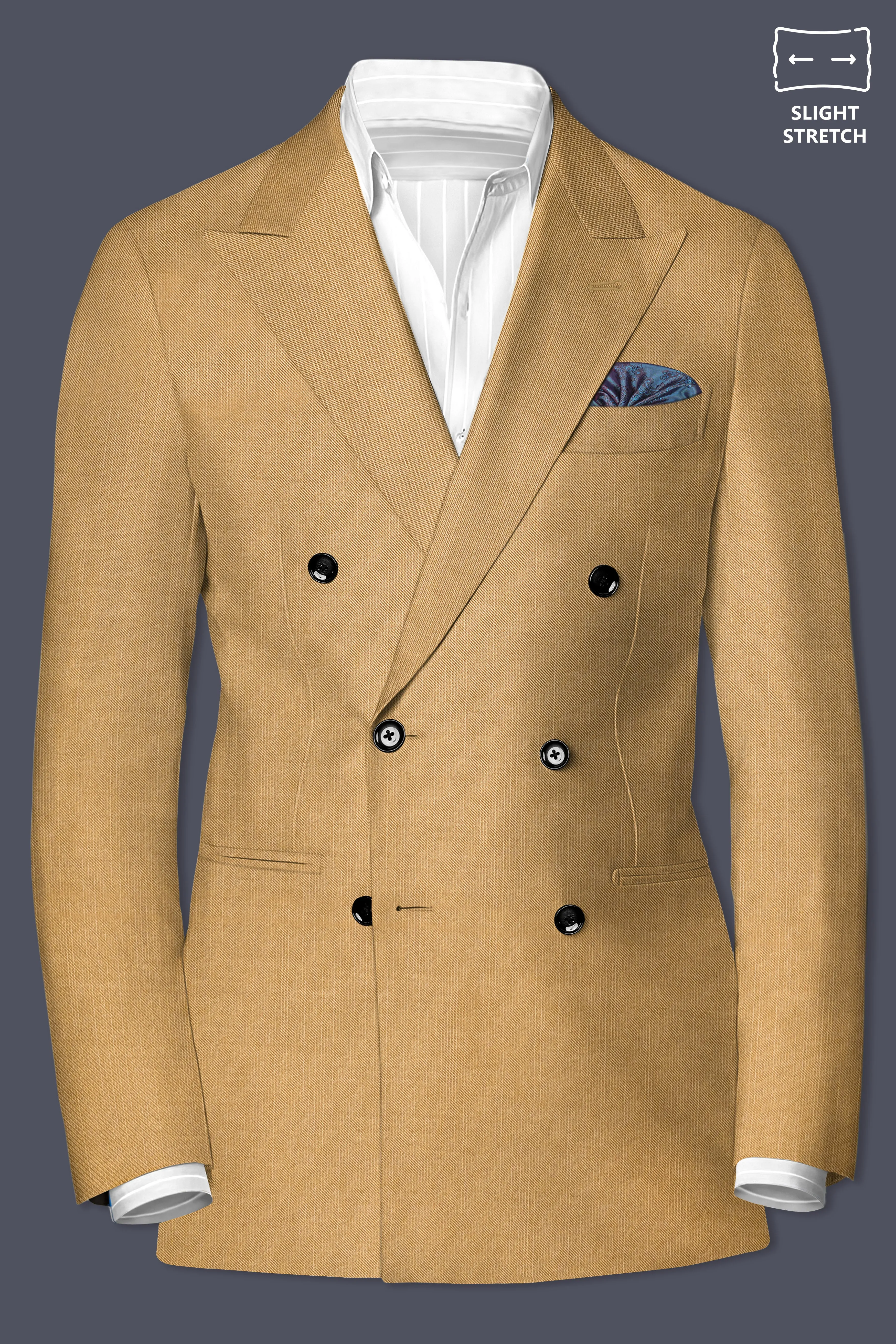 Sepia-Twine Brown Solid Wool Rich Double Breasted Slight Stretch Blazer sold by French Crown product image thumbnail 2