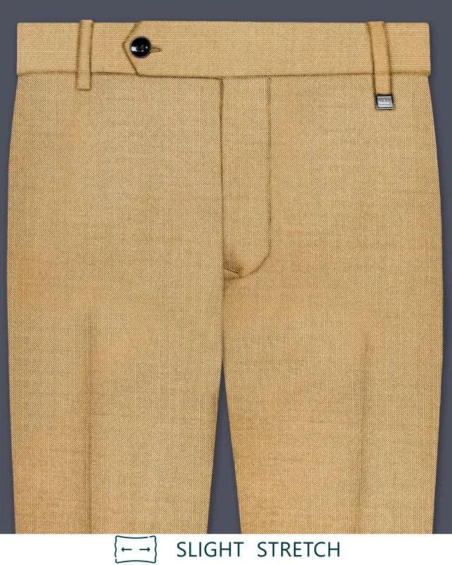 Sepia-Twine Brown Solid Wool Rich Slight Stretch Waistband Pant sold by French Crown