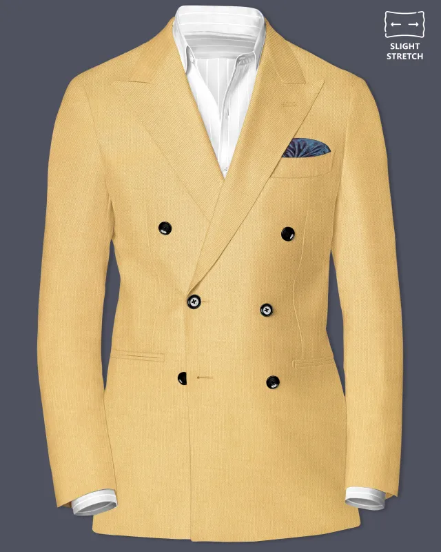 Saffron-Harvest Yellow Solid Wool Rich Double Breasted Slight Stretch Blazer sold by French Crown