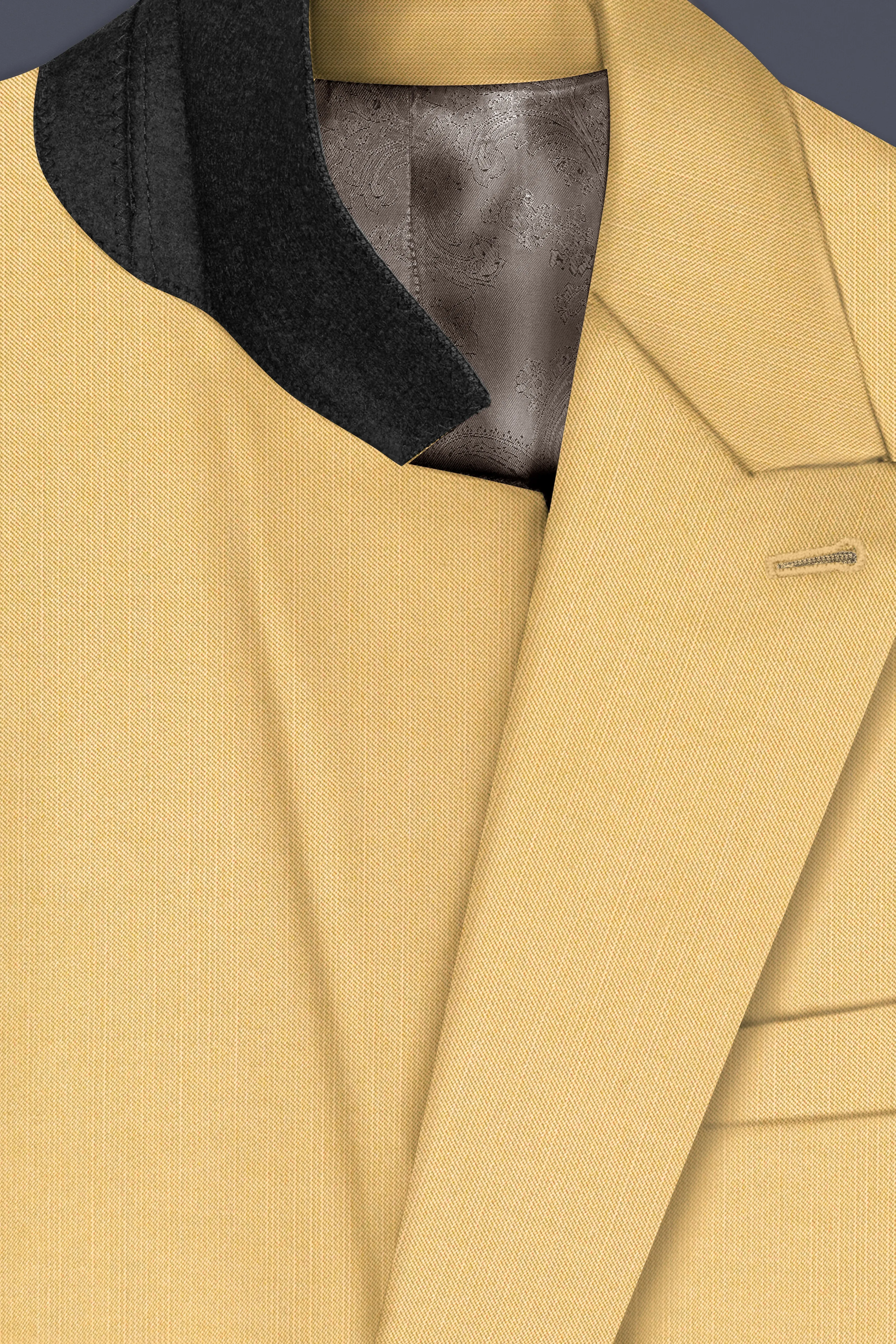 Saffron-Harvest Yellow Solid Wool Rich Double Breasted Slight Stretch Blazer sold by French Crown product image thumbnail 4