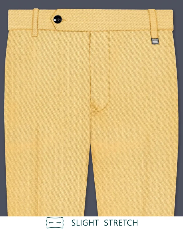 Saffron-Harvest Yellow Solid Wool Rich Slight Stretch Waistband Pant sold by French Crown