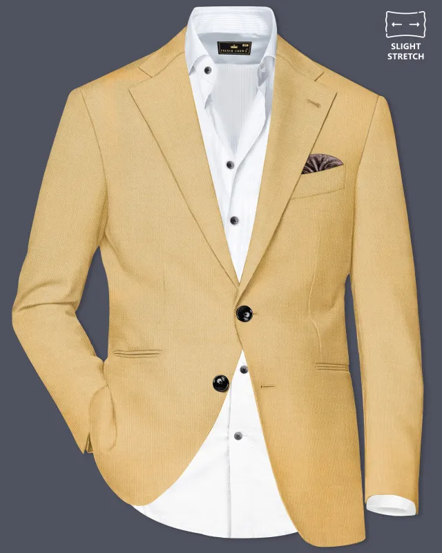 Saffron-Harvest Yellow Solid Wool Rich Single Breasted Slight Stretch Blazer sold by French Crown