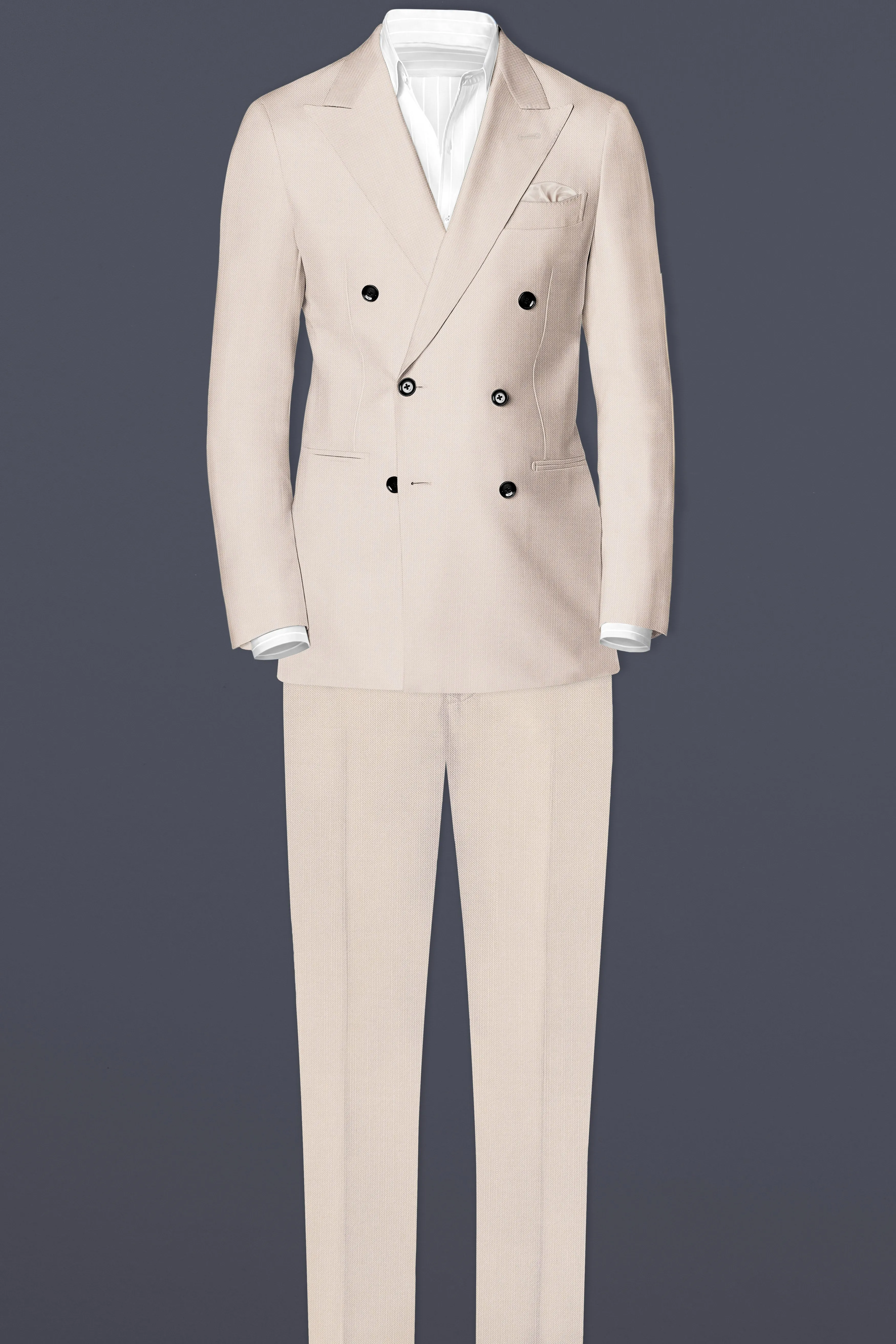 Velivon-Bizarre Cream Solid Wool Rich Double Breasted Slight Stretch Blazer sold by French Crown product image thumbnail 4