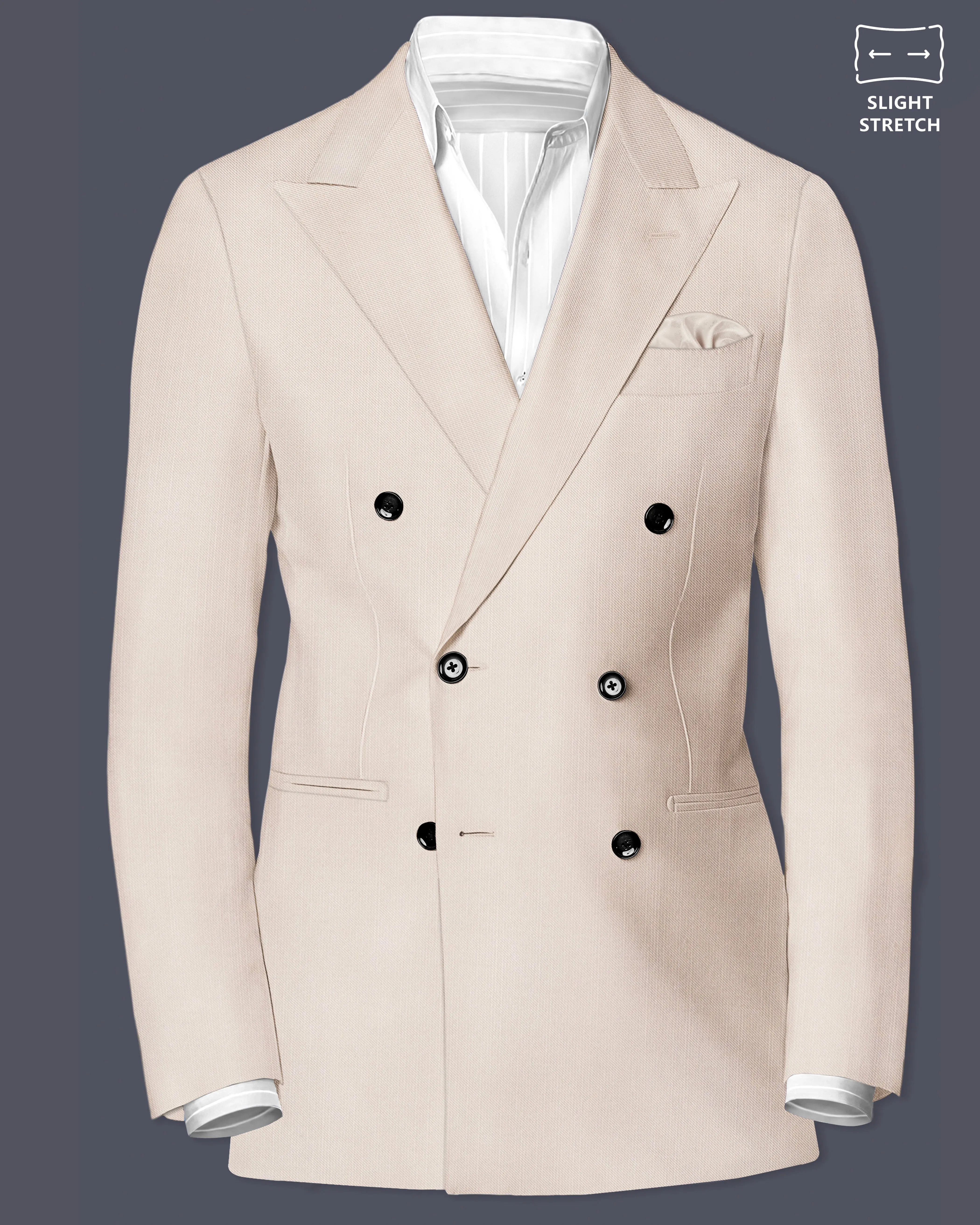 Velivon-Bizarre Cream Solid Wool Rich Double Breasted Slight Stretch Blazer sold by French Crown