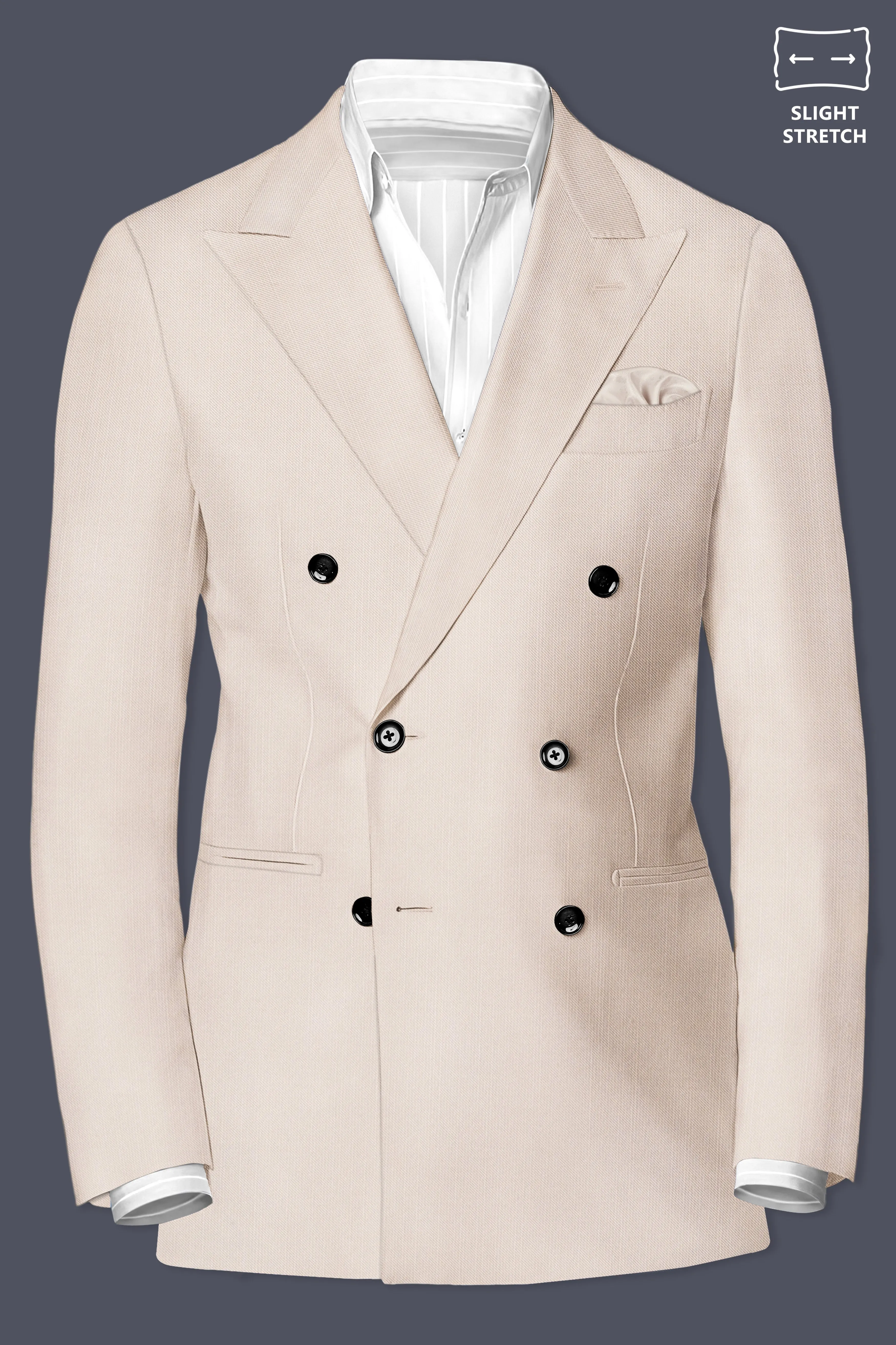 Velivon-Bizarre Cream Solid Wool Rich Double Breasted Slight Stretch Blazer sold by French Crown product image thumbnail 2