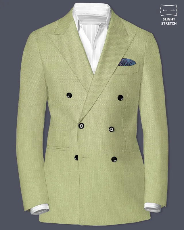 Marsh-Swamp Green Solid Wool Rich Double Breasted Slight Stretch Blazer sold by French Crown