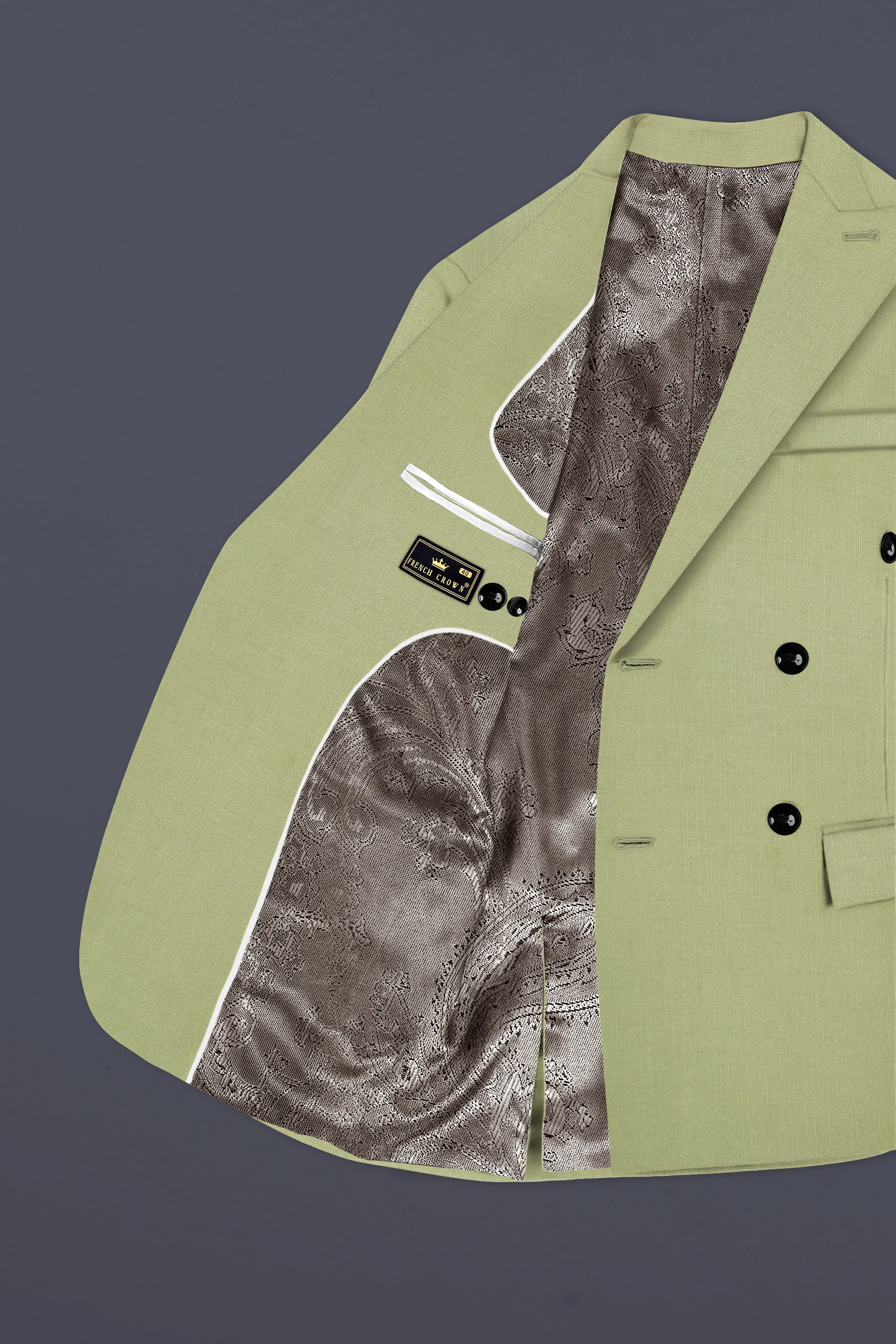 Marsh-Swamp Green Solid Wool Rich Double Breasted Slight Stretch Blazer sold by French Crown product image thumbnail 5
