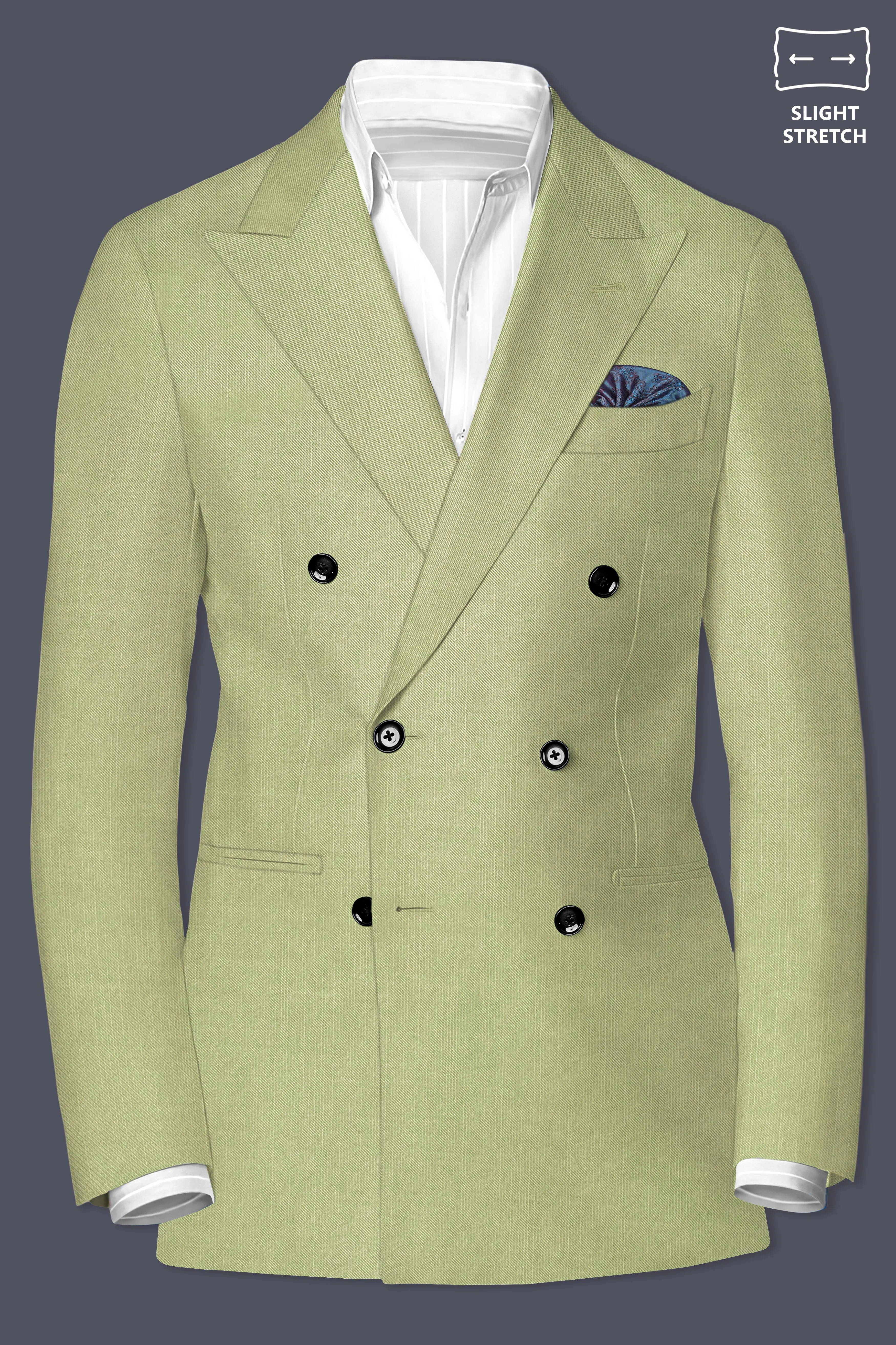 Marsh-Swamp Green Solid Wool Rich Double Breasted Slight Stretch Blazer sold by French Crown product image thumbnail 2